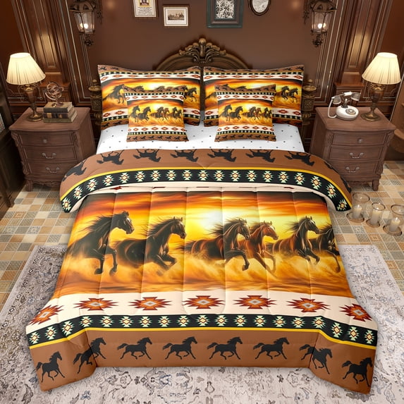 Castle Fairy Galloping Horse Bedding Comforter Set,Tribal Aztec Full Bedding Set