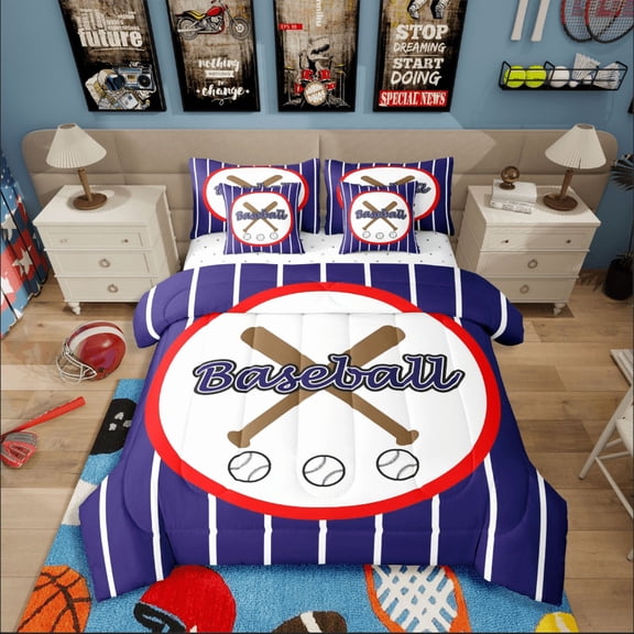 Castle Fairy 7-Piece Twin Baseball Bedding Set - Stripes Sport