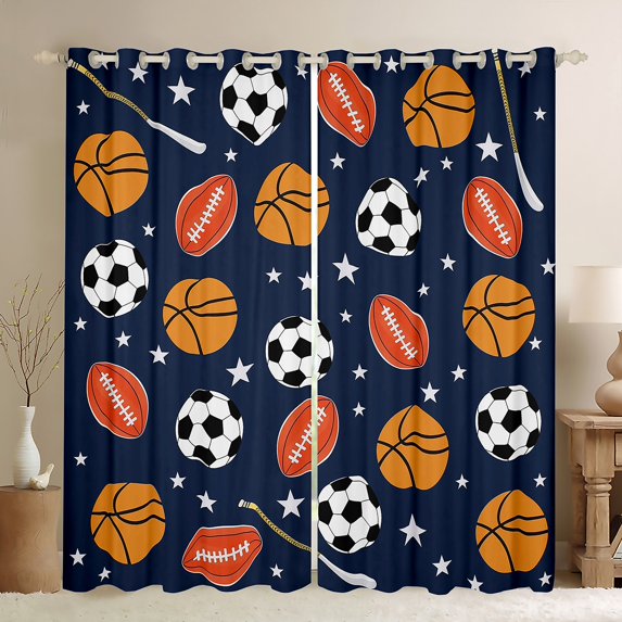Castle Fairy Gamer Football Basketball Soccer Black Out Curtains for Boys,Sport Theme Curtains Pack Of 2 (42X63 Each),Stars Print Bedroom Curtains,Super Cozy Room Decor