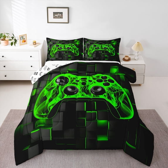 Castle Fairy Gamer Full Size Comforter Sets,Futuristic Cubes Bedding Sets