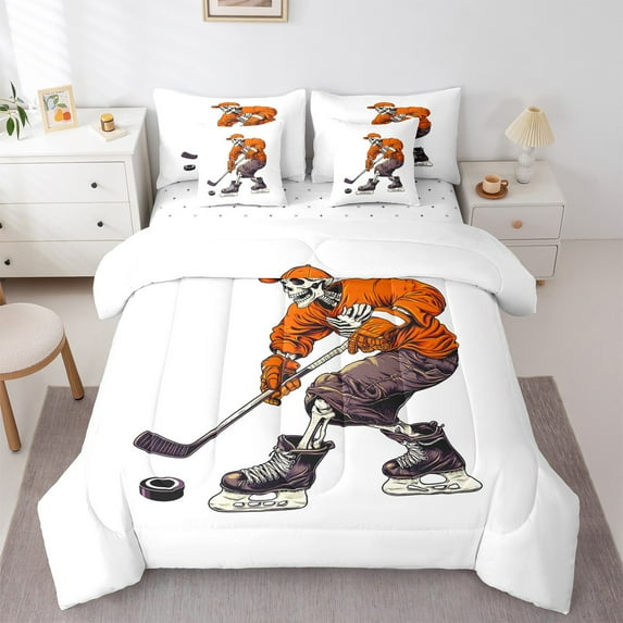 Castle Fairy Gamer Ice Hockey 7 Pieces Bedding Comforter Set for Teens Boys Girls,Sport Theme Full Bedding Set Lightweight,Gothic Style Fitted Sheet Flat Sheet,Super Cozy Room Decor