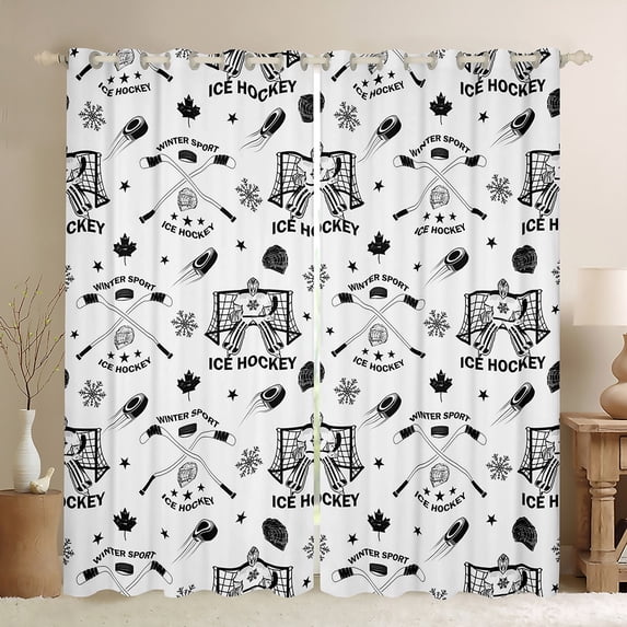 Castle Fairy Gamer Ice Hockey Curtains Pack Of 2 (42X84 Each) for Teens Women Men,Sport Theme Curtains Blackout,Black White Bedroom Curtains,Super Cozy Room Decor