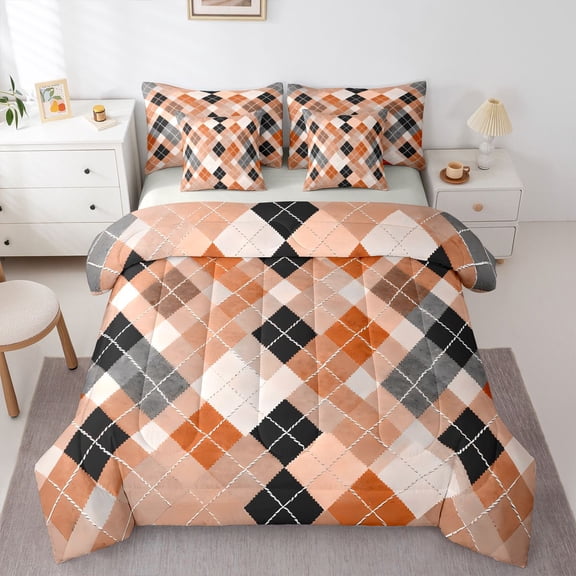 Castle Fairy Geometric Bedding Comforter Set,Cartoon Kawaii Plaid King Bedding Sets