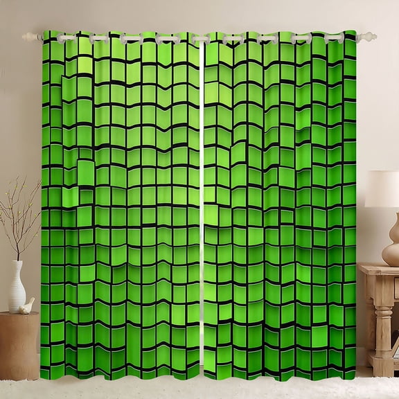 Castle Fairy Geometric Blackout Curtains Set of 2 (52x84 Each),Plaid Window Curtains