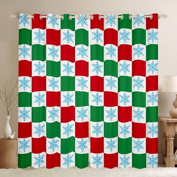 Castle Fairy Geometric Buffalo Curtains Pack of 2 (42x84 Each) for Teenagers,Green Red Curtains Blackout,Christmas Snowflakes Bedroom Curtains,Breathable Home Decor