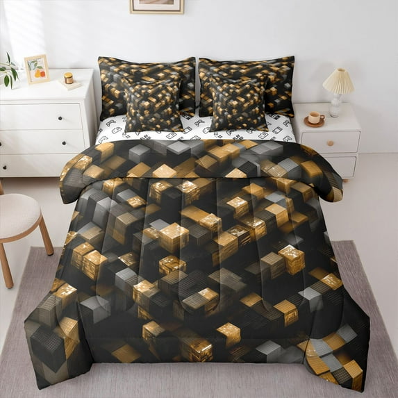 Castle Fairy Geometric Checkered Bedding Comforter Set,Retro Plaid Grid King Bedding Sets