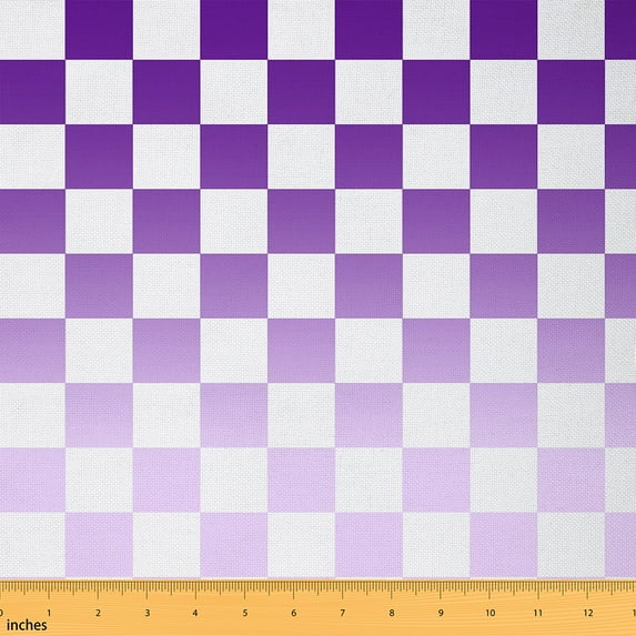 Castle Fairy Geometric Checkered Fabric by the Yard 1 Yard,Purple White Home Decor Fabric by the Yard,Abstract Gradient Room Decor Fabric by the Yard,Lightweight Room Decor
