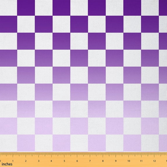 Castle Fairy Geometric Checkered Fabric by the Yard 2 Yards,Purple White Room Decor Fabric by the Yard,Abstract Gradient Sewing Fabric,Lightweight Room Decor