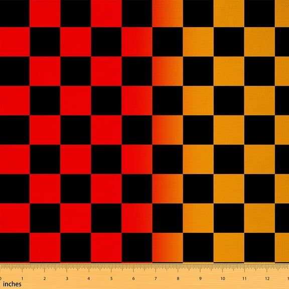 Castle Fairy Geometric Checkered Fabric by the Yard 3 Yards,Red Orange Sewing Fabric,Abstract Gradient Fabric for Sewing,Lightweight Room Decor