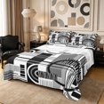 thumbnail image 1 of Castle Fairy Geometric Circular Block Bed Sheets 4-Piece,Mid Century Linear Strip Full Size Sheets,Black White Gray,1 Flat Sheet, 1 Fitted Sheet and 2 Pillowcases, 1 of 7