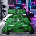 thumbnail image 1 of Castle Fairy Geometric Cube Tunnel Twin Quilt Set 2 Pieces,Minimalist Block Twin Coverlet Set,Emerald Black,1 Bedspread and 1 Pillowcase, 1 of 7