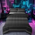 thumbnail image 1 of Castle Fairy Geometric Gradient Horizontal Stripe Full Size Comforter Sets 3-Piece,Minimalist Thin Line Bedding Comforter Set,Black Gray Silver,Reversible,1 Comforter and 2 Pillowcases, 1 of 6