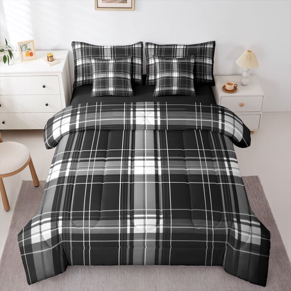 Castle Fairy Geometric Grid Bedding Comforter Set,Stripes Plaid King Bedding Sets