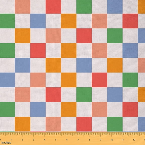 Castle Fairy Geometric Grid Fabric by the Yard 2 Yards,Abstract Plaid Room Decor Fabric by the Yard,Colorful Checkered Sewing Fabric,Luxury Bedroom Decor