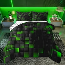 Castle Fairy Geometric Grid Plaid Bedding Comforter Set 2pcs for Female Men Women,Futuristic Cubes Twin Comforter Sets Microfiber,Pixelated Blocks Miners Breathable Bedding Set,Luxury Bedroom Decor