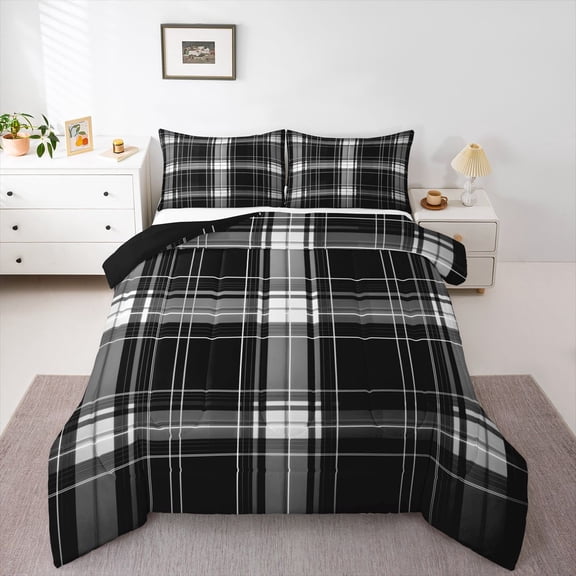 Castle Fairy Geometric Grid Queen Comforter Set,Stripes Plaid Bedding Comforter Set