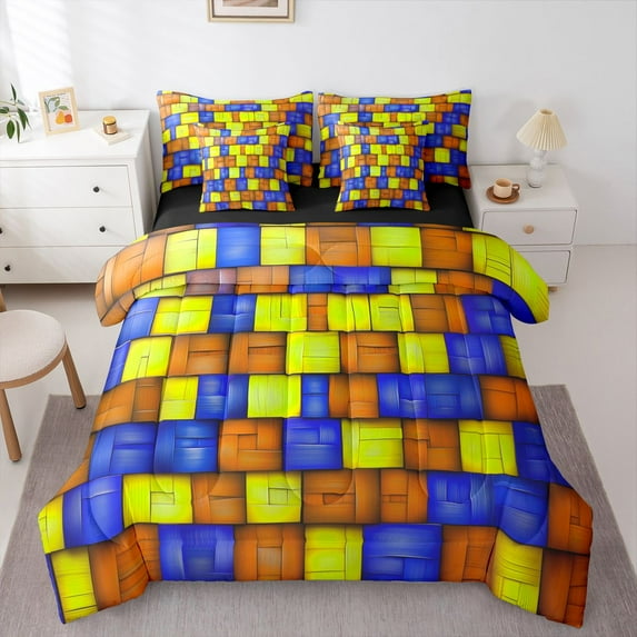 Castle Fairy Geometric Grid Twin Bedding Sets,Plaid Bedding Comforter Set