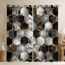 Castle Fairy Geometric Honeycomb Black Out Curtains for Boys Girls,Gradient Marble Curtains Pack of 2 (42x63 Each),Abstract Marbling Hexagon Bedroom Curtains,Luxury Bedroom Decor
