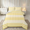 thumbnail image 1 of Castle Fairy Geometric Horizontal Stripe King Size Comforter Sets 3pcs,Watercolor Thin Line Comforters King Size,Gold Cream White,Reversible,1 Comforter and 2 Pillowcases, 1 of 6