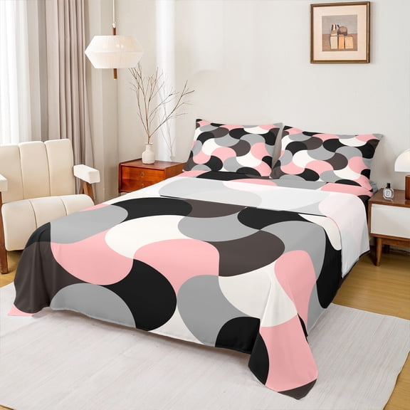 Castle Fairy Geometric Lattice 3pcs Twin Sheet Sets for Teens,Abstract Plaid Twin Fitted Sheet,Vintage Minimalist Breathable Flat Sheet,Ultra Soft Home Decor