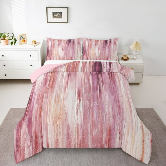Castle Fairy Geometric Lines 3-Piece Full Size Comforter Sets for Teens Boys Women Girls,Abstract Gradient Watercolor Bedding Comforter Set,Minimalist Stripes Lightweight Bedding Sets