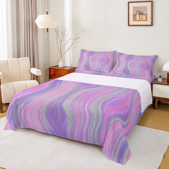 Castle Fairy Geometric Lines Queen Sheet Sets for Teens,Abstract Gradient Bed Set