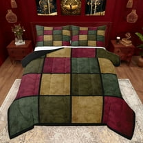 Castle Fairy Geometric Plaid Bedding Comforter Set 2pcs for Boys Girls,Vintage Aesthetic Twin Comforter Sets Microfiber,Abstract Retro Grid Breathable Bedding Set,Microfiber Bedroom Decor,Reversible