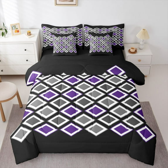 Castle Fairy Geometric Plaid Bedding Comforter Set,Minimalist Checkered King Bedding Sets