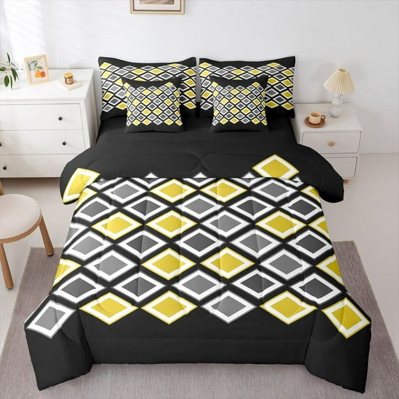 Castle Fairy Geometric Plaid Bedding Comforter Set,Minimalist Checkered King Bedding Sets