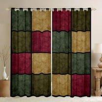 Castle Fairy Geometric Plaid Black Out Curtains for Boys Girls,Vintage Aesthetic Curtains Pack of 2 (42x63 Each),Abstract Retro Grid Bedroom Curtains,Microfiber Bedroom Decor