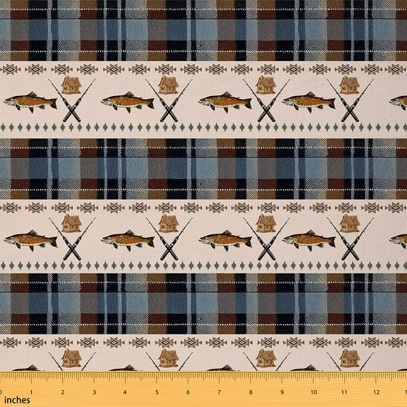 Castle Fairy Geometric Plaid Fabric by the Yard 1 Yard,Fishing Hunting Home Decor Fabric by the Yard,Bohemian Aztec Room Decor Fabric by the Yard,Luxury Teens Bedroom Decor