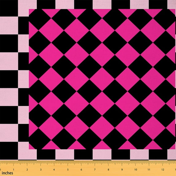 Castle Fairy Geometric Plaid Fabric by the Yard 1 Yard for Girls,Black Pink Home Decor Fabric by the Yard,Minimalist Lattice Room Decor Fabric by the Yard,Luxury Bedroom Decor