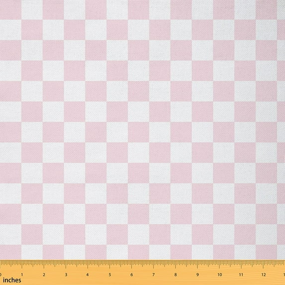 Castle Fairy Geometric Plaid Fabric by the Yard 1 Yard for Girls,Pink White Home Decor Fabric by the Yard,Minimalist Lattice Room Decor Fabric by the Yard,Luxury Bedroom Decor