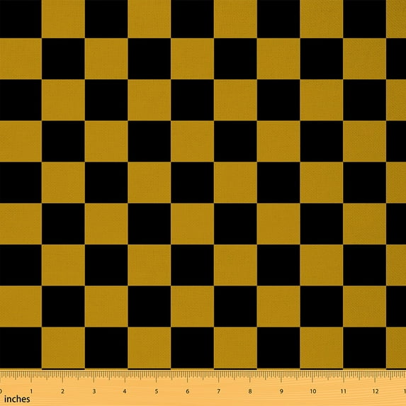 Castle Fairy Geometric Plaid Fabric by the Yard 1 Yard for Teens,Black Yellow Home Decor Fabric by the Yard,Minimalist Lattice Room Decor Fabric by the Yard,Luxury Bedroom Decor