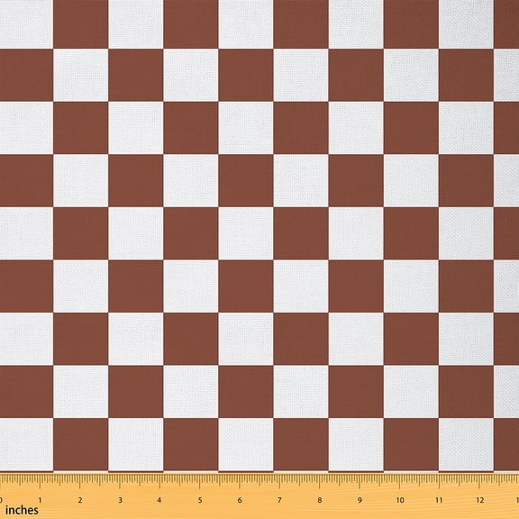 Castle Fairy Geometric Plaid Fabric by the Yard 1 Yard for Teens,Brown White Home Decor Fabric by the Yard,Minimalist Lattice Room Decor Fabric by the Yard,Luxury Bedroom Decor