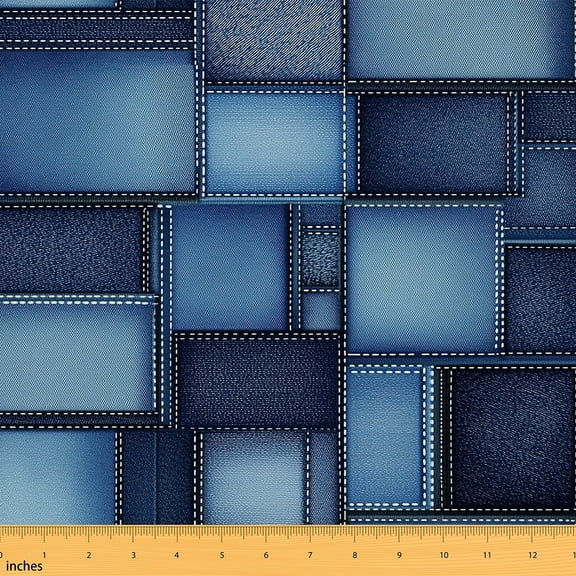 Castle Fairy Geometric Plaid Fabric by the Yard 2 Yard,Abstract Denim Sewing Fabric,Lattice Patchwork Home Decor Fabric by the Yard,Ultra Soft Gradient Home Decor