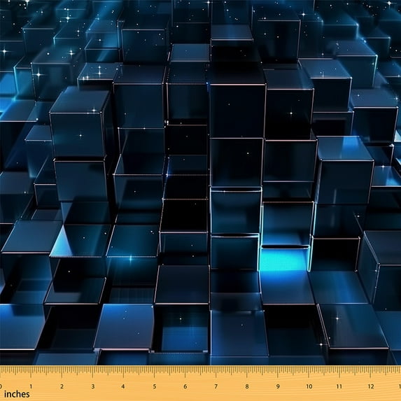 Castle Fairy Geometric Plaid Fabric by the Yard 5 Yards,Futuristic Cubes Fabric for Sewing,Starry Sky Home Decor Fabric by the Yard,Ultra Soft Home Decor