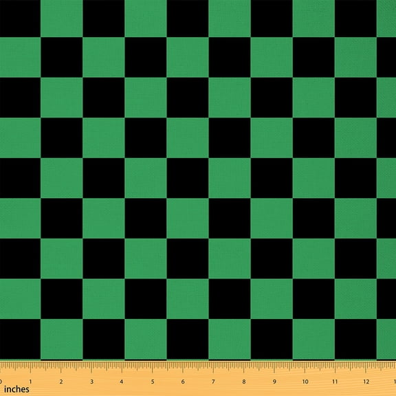 Castle Fairy Geometric Plaid Fabric by the Yard 3 Yards for Teens,Black Green Sewing Fabric,Minimalist Lattice Fabric for Sewing,Luxury Bedroom Decor