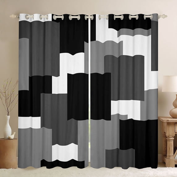 Castle Fairy Geometric Square Curtains Pack of 2 (42x84 Each),Minimalist Curtains Blackout