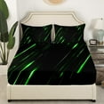 thumbnail image 1 of Castle Fairy Geometric Stripes 4pcs Bed Sheets,Black Green King Sheets,Neon Lights Super Cozy Sheet Set,Luxury Boys Bedroom Decor, 1 of 5