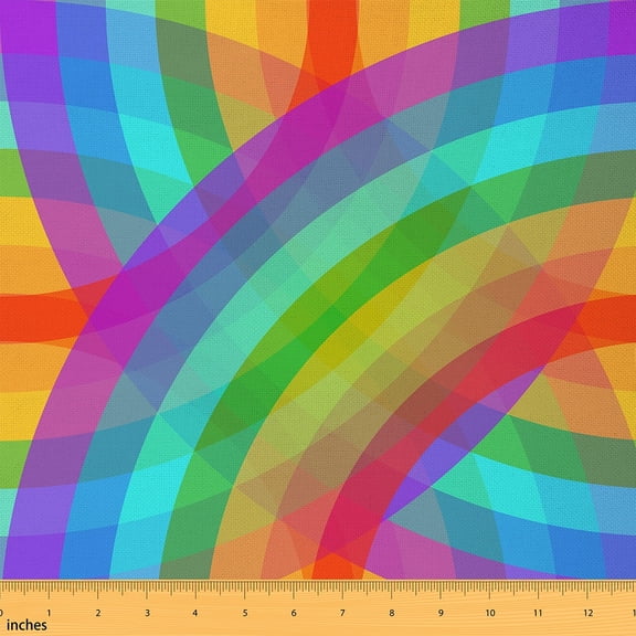 Castle Fairy Geometric Stripes Fabric by the Yard 1 Yard,Abstract Gradient Home Decor Fabric by the Yard,Colorful Rainbow Room Decor Fabric by the Yard,Luxury Teenagers Bedroom Decor