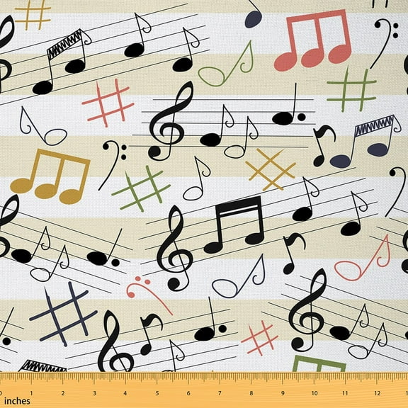 Castle Fairy Geometric Stripes Fabric by the Yard 1 Yard,Musical Notes Home Decor Fabric by the Yard,Music Melody Room Decor Fabric by the Yard,Luxury Bedroom Decor