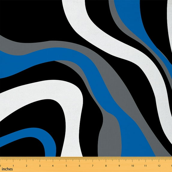 Castle Fairy Geometric Stripes Fabric by the Yard 5 Yards for Teens,Black Blue Fabric for Sewing,Abstract Vintage Home Decor Fabric by the Yard,Ultra Soft Home Decor