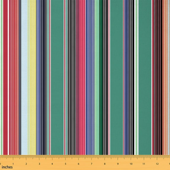 Castle Fairy 3-Yard Sewing Fabric - Geometric Stripes Green Red