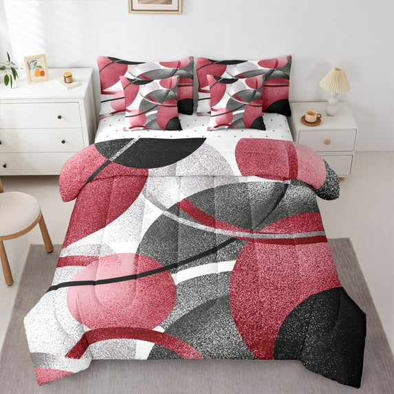 Castle Fairy Geometric Stripes Lines Bedding Comforter Set 7 Pieces for Children Teens Adults,Abstract Gradient Full Bedding Set Lightweight,Vintage Aesthetic Fitted Sheet Flat Sheet