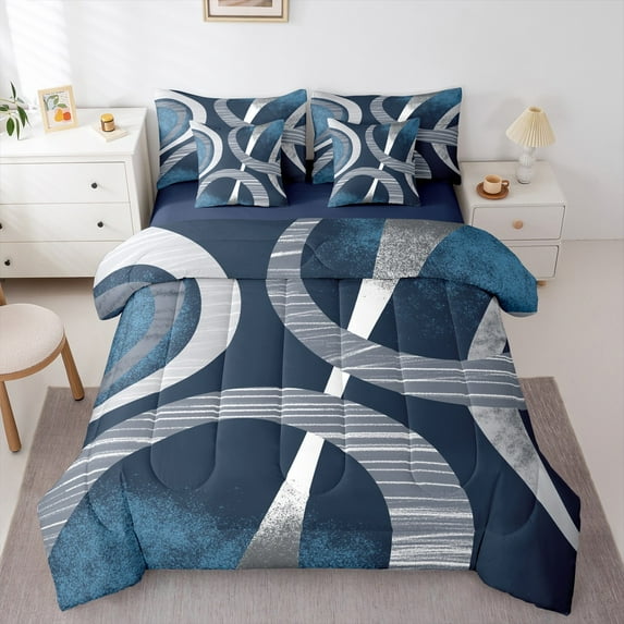 Castle Fairy Geometric Stripes Lines Twin Bedding Sets 7-Piece for Children Teens Adults,Abstract Gradient Bedding Comforter Set Microfiber,Vintage Aesthetic Breathable Sheet Sets