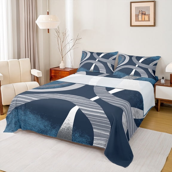 Castle Fairy Geometric Stripes Lines Twin Sheet Sets 3pcs for Children Teens Adults,Abstract Gradient Twin Fitted Sheet Microfiber,Vintage Aesthetic Breathable Flat Sheet,Ultra Soft Home Decor