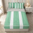 thumbnail image 1 of Castle Fairy Geometric Thin Vertical Stripe Zipper Full Size Comforter Sets with Fitted Sheet and 2 Pillowcases,Mid Century Wide Band Zipper Bedding Set,Emerald White,Reversible, 1 of 5