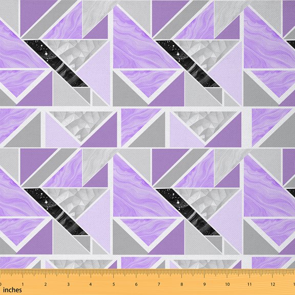 Castle Fairy Geometric Triangle Fabric by the Yard 2 Yards for Teenagers,Abstract Gradient Room Decor Fabric by the Yard,Purple Grey Sewing Fabric,Microfiber Bedroom Decor