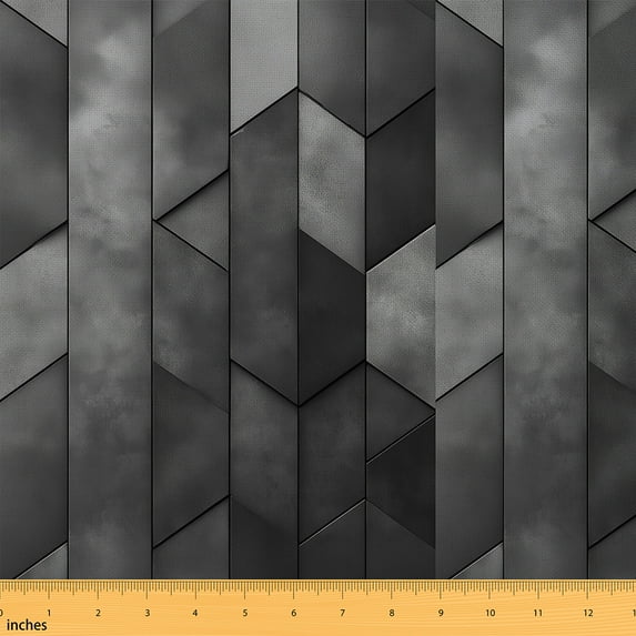 Castle Fairy Geometric Triangle Fabric by the Yard 3 Yards for Teens,Black Grey Sewing Fabric,Futuristic Cubes Fabric for Sewing,Super Cozy Room Decor